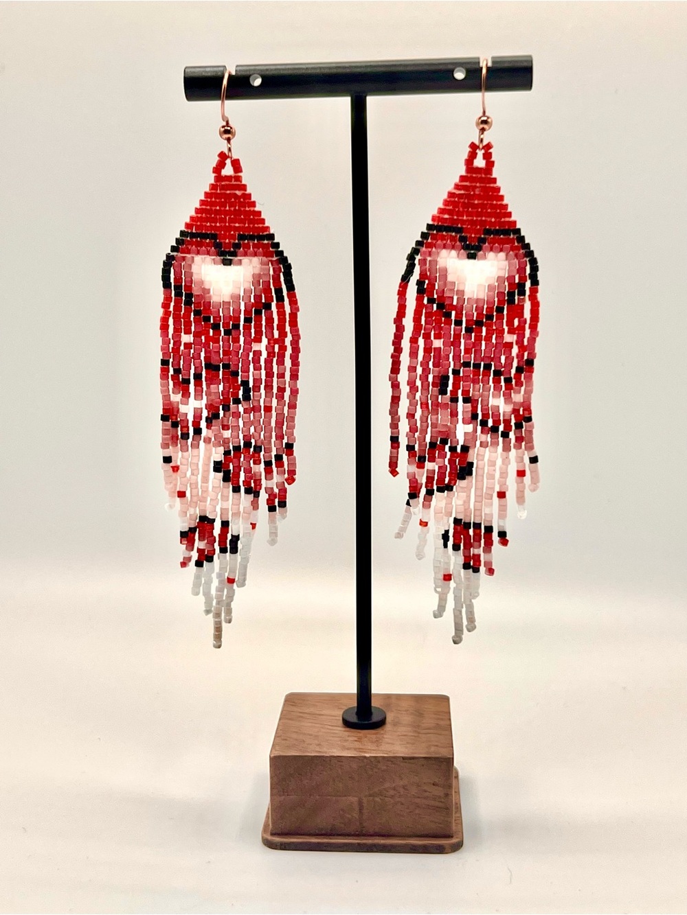 Brick Stitch Fringe Heart Earrings
